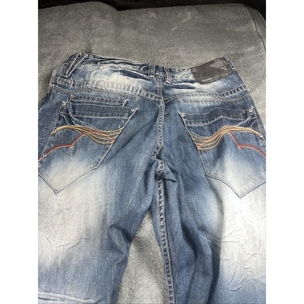 Vintage Y2K Rocawear Jeans Baggy Hip Hop‎ Blue Embroidered Dark Wash Men 40X36 - Picture 9 of 11